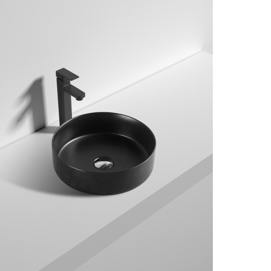 355*355*120mm Bathroom Round Above Counter Matt Black Ceramic Wash Basin